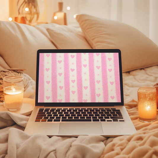 Pink Hearts - Stripes Desktop Wallpaper